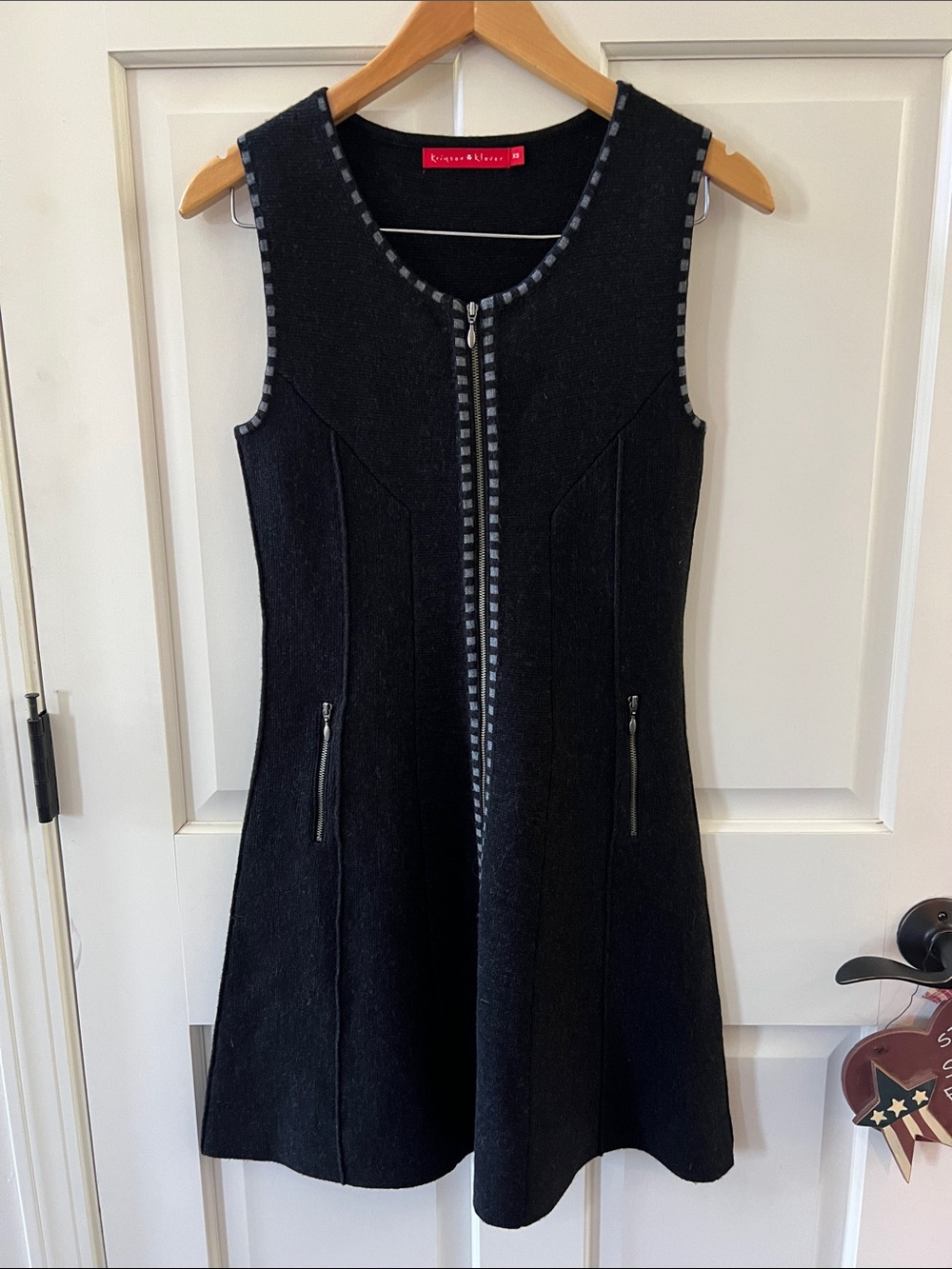 Krimson Klover Black Sleeveless Mini Jumper Dress Wool Zipper Academia Girly XS